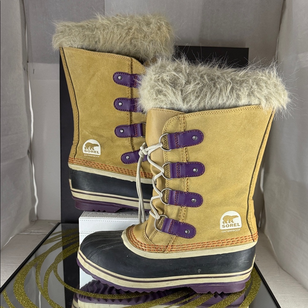Sorel Women's Tan and Purple Winter Rain Snow Boots